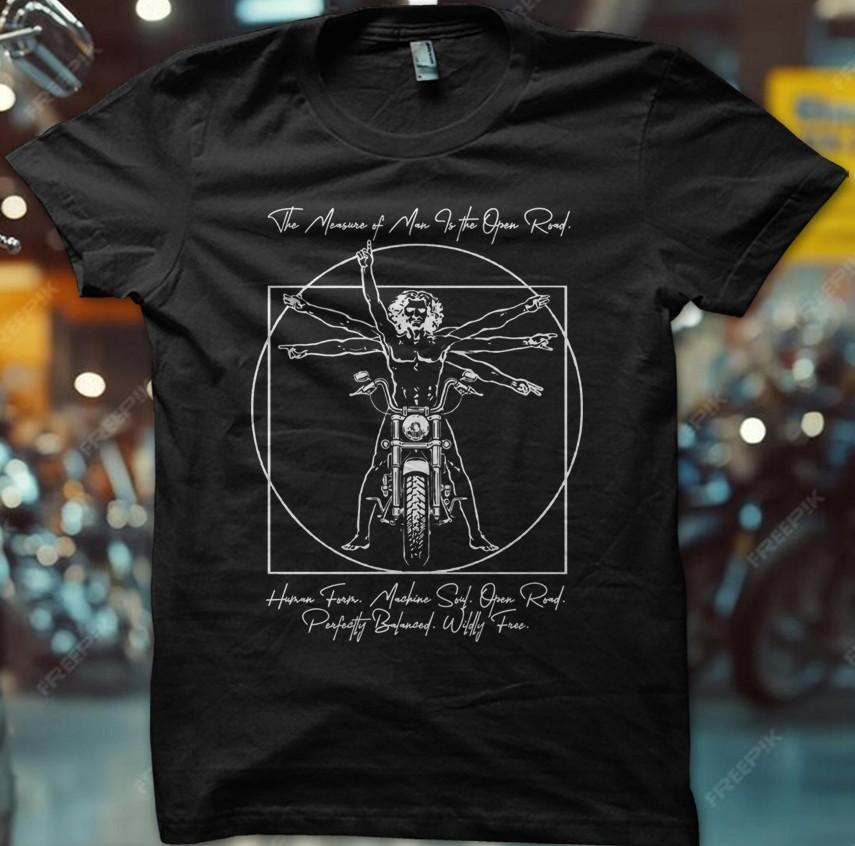 The Vitruvian Motorcycle Biker Man Honda Yamaha Suzuki Kawasaki inspired T-shirt S разноцветный