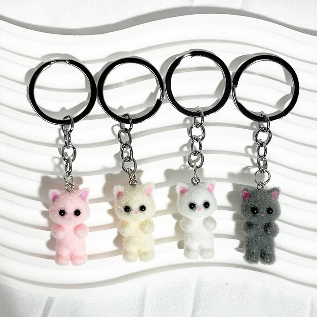 3D Cartoon Flocking Cat Cat Animal Key Chains Souvenir Gifts For Women Men Car Keys DIY Jewelry Bag Charm