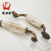KAK Marble Lines Ceramic Cabinet Handles Zinc Alloy Drawer Knobs Wardrobe Door Handles Antique Bronze European Furniture Handle