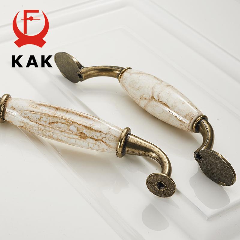 KAK Marble Lines Ceramic Cabinet Handles Zinc Alloy Drawer Knobs Wardrobe Door Handles Antique Bronze European Furniture Handle