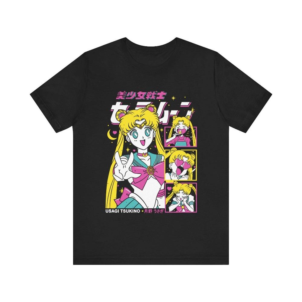 

Sailor Moon Tsukino Usagi Multi-Expression Graphic T-Shirt, Retro 90s Anime Tee, Unisex Soft Casual Top, Cute Magical Girl Merch Gift XXXL чорний