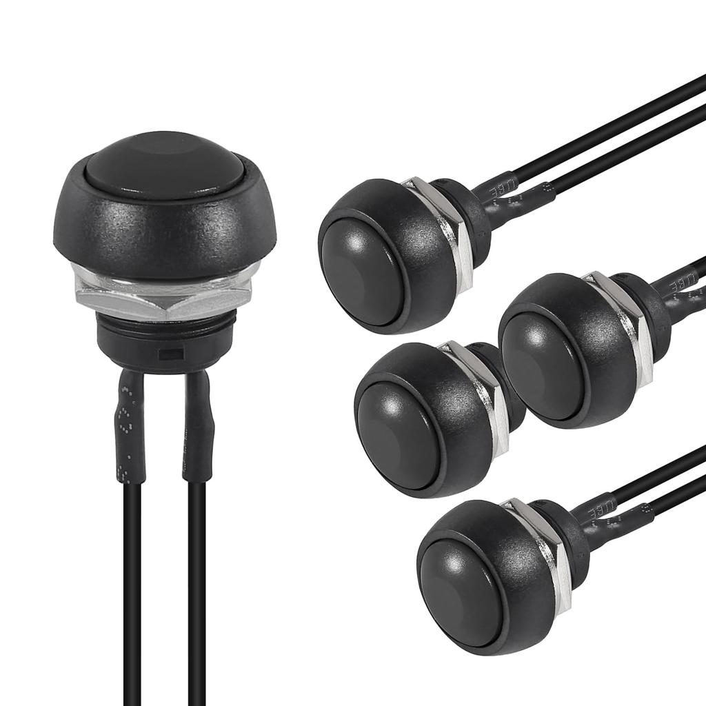 5PCS 12mm Momentary Push Button Switch On/Off Mini Round Switch Waterproof 3A 125V AC for Car Marine Motorcycles