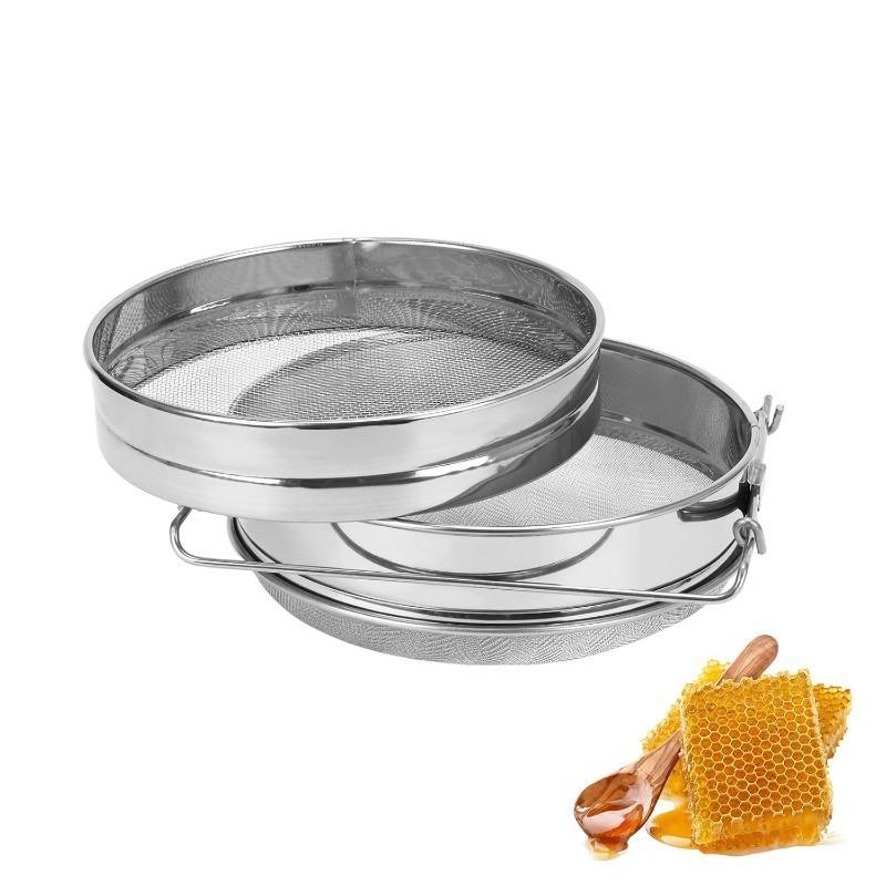 Double Layer Honey Filter Stainless Steel Ultra-fine Mesh Filter Belt with Adjustable Handle for Coarse  Fine Screen Collection