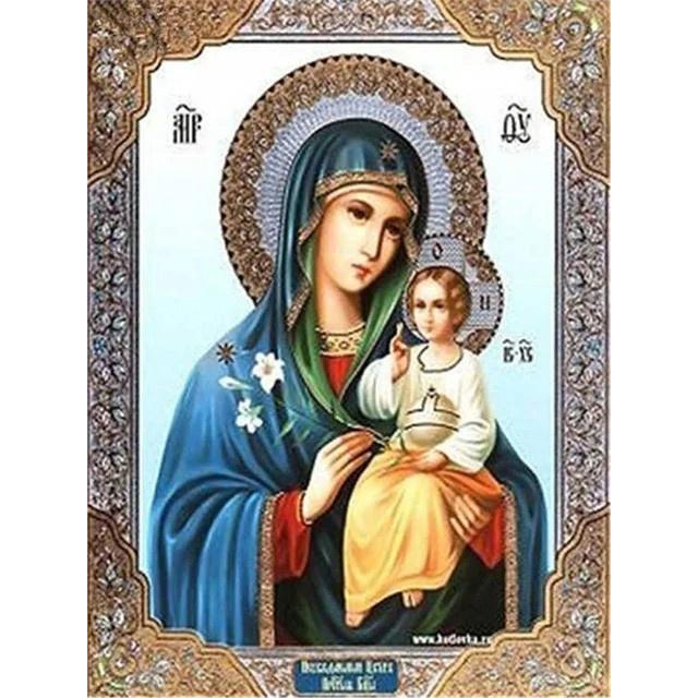 5D Diamantmalerei Religion Ikone Jungfrau Maria Runde Bohrer Heimdekor Porträt Stickerei Mosaik Geschenk Heimdekor