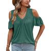 Spring and Summer New Style Solid Color V-neck Off-shoulder Ruffled Loose Short-Sleeved T-Shirt Top