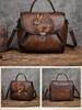 Johnature Rabbit Embossed Handbag Genuine Leather Retro Women Bag Versatile Real Cowhide Handmade Shoulder Bags