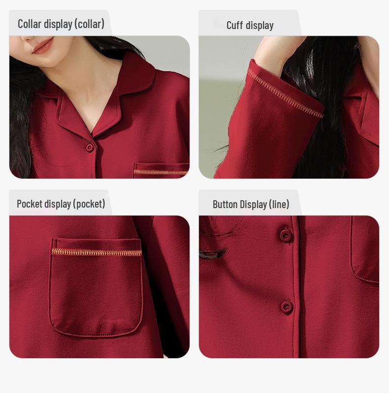 Wedding Couple Red Pajamas Set - Autumn Winter Pure Cotton Long Sleeve Homewear for Him & Her