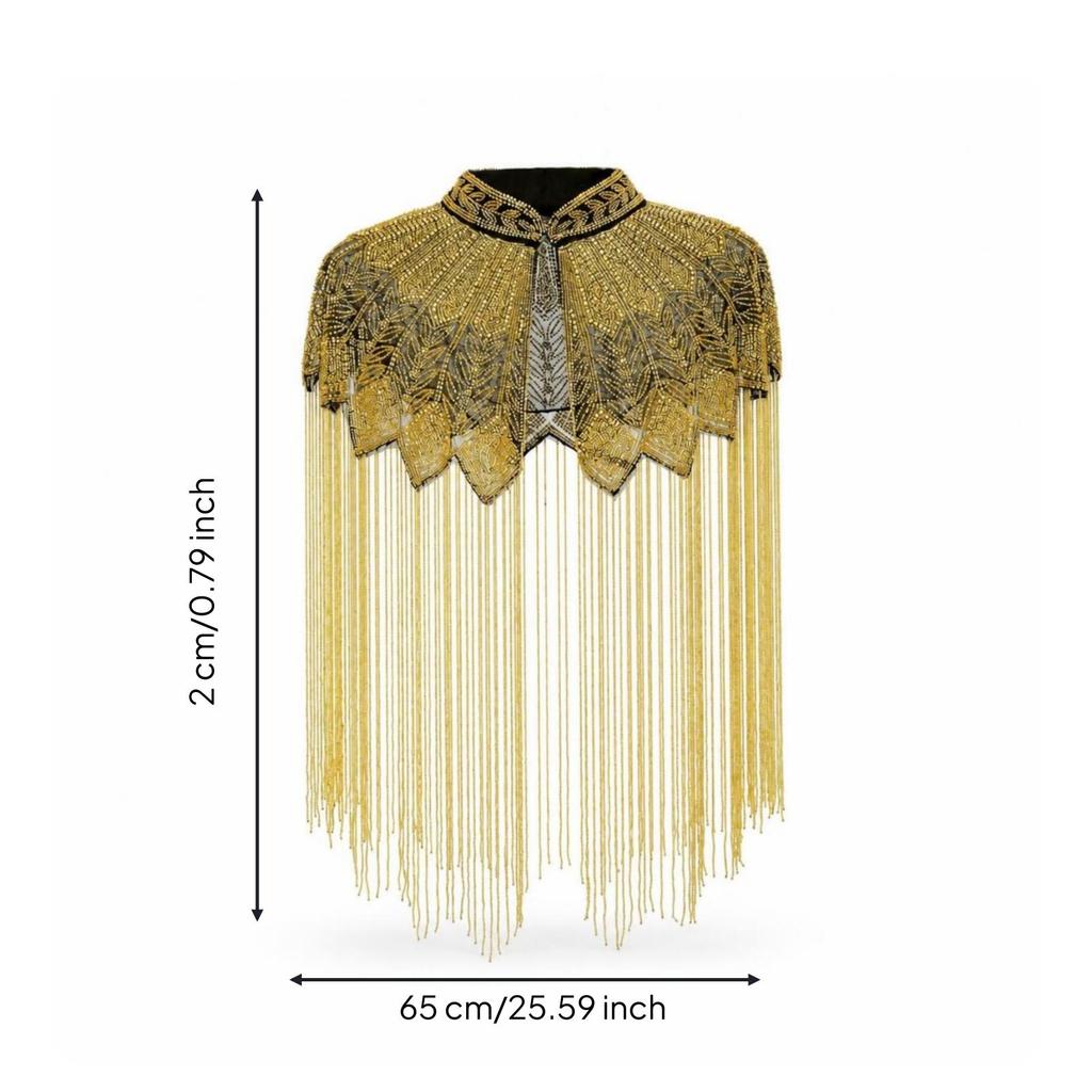 Beaded Fringe Capelet Decorative Geometric Style
