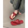 Sheepskin Version~ Genuine Leather Casual Sleeve Toe Flip-flops Women's Summer Wear Metal Buckle Flat Bottom Pinch Slippers Beach Sandals