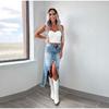 Denim Skirts Women Mid Length Skirt Slim Bodycon High Waist Button Pocket Streetwear Y2k Elegant Splice Blue Irregularity 2025
