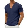Men's New Beach Short-sleeve Casual Color Loose Deep V-neck Linen Top
