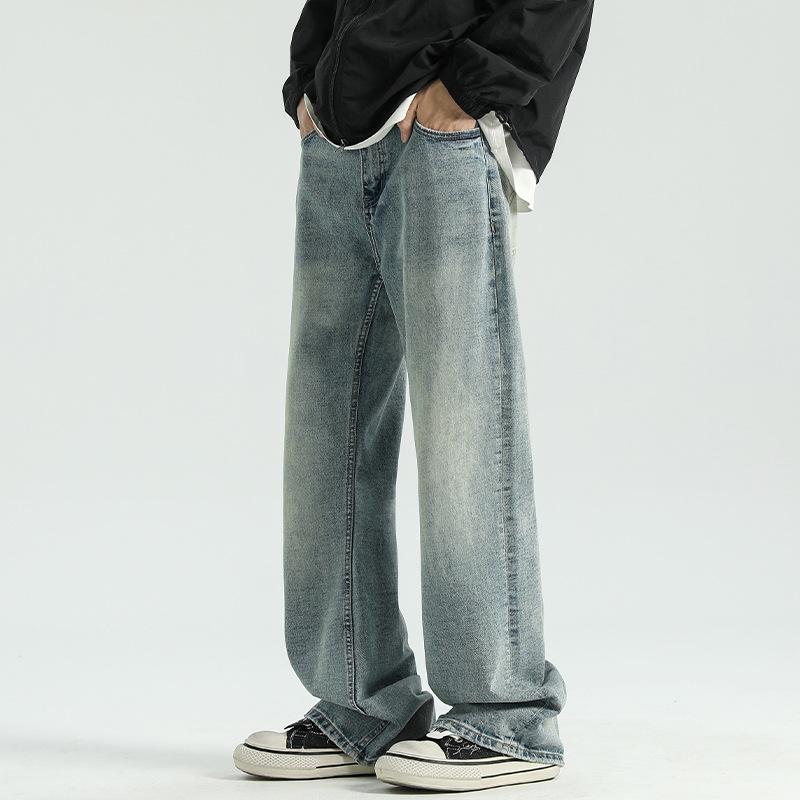 

Новый осенний стиль, шлифованные джинсы клеш с эффектом варки в белом цвете для мужчин, свободные повседневные брюки с широкими штанинами M