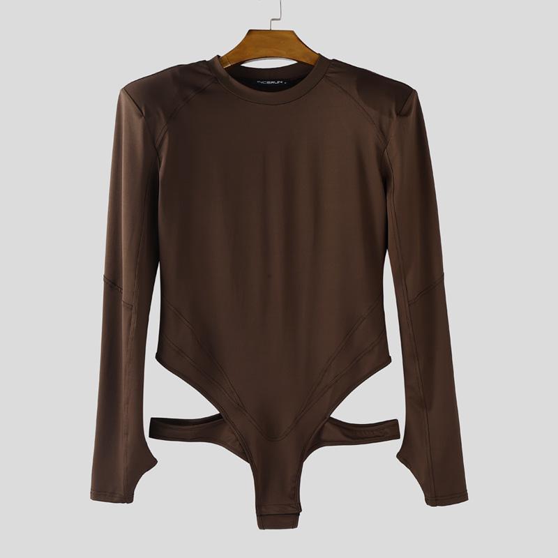 INCERUN Men Long Sleeve Cutout Fitted Briefs Bodysuits Jumpsuits Underwear Playsuits