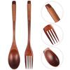 Portable Wooden Spoon with Fork Set Smooth Finish Lightweight Easy To Clean Tableware for Home Office Outdoor Use