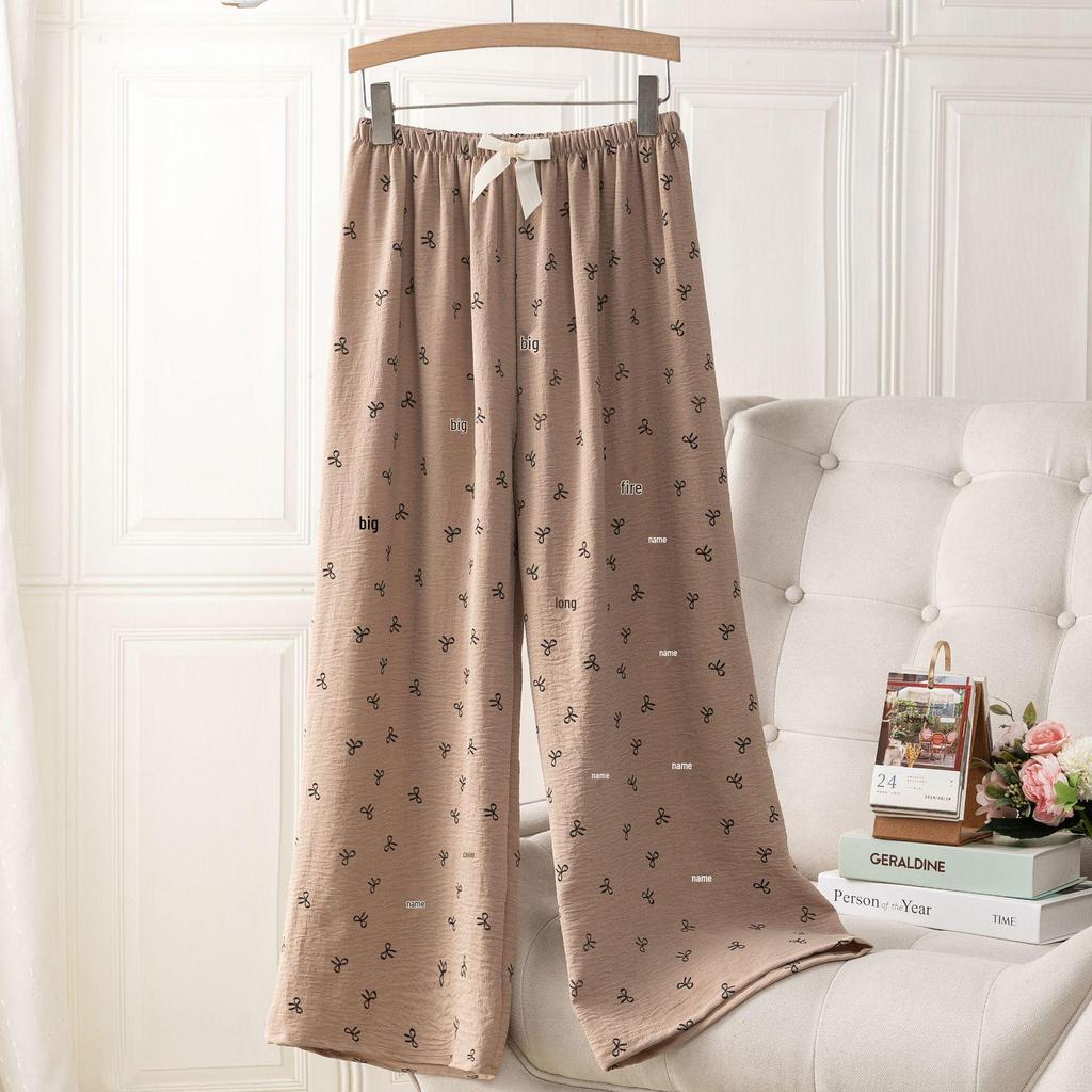 Ice Silk Linen High Waist Cartoon Print Pajama Pants for Women, Casual, Summer Style, Plus Size, Suitable for Indoor and Outdoor Wear