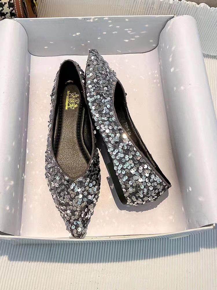 

Internet celebrity sequins large size one pedal Doudou shoes 2024 spring and autumn new foreign trade women s shoes shallow casual shoes 41 срібний