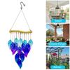 Glass Sheets Wind Chime Blue Glass Fish Wind Chime for Outdoor Garden Patio Decor Weather-proof Stained Glass Leaf Hanging Bell