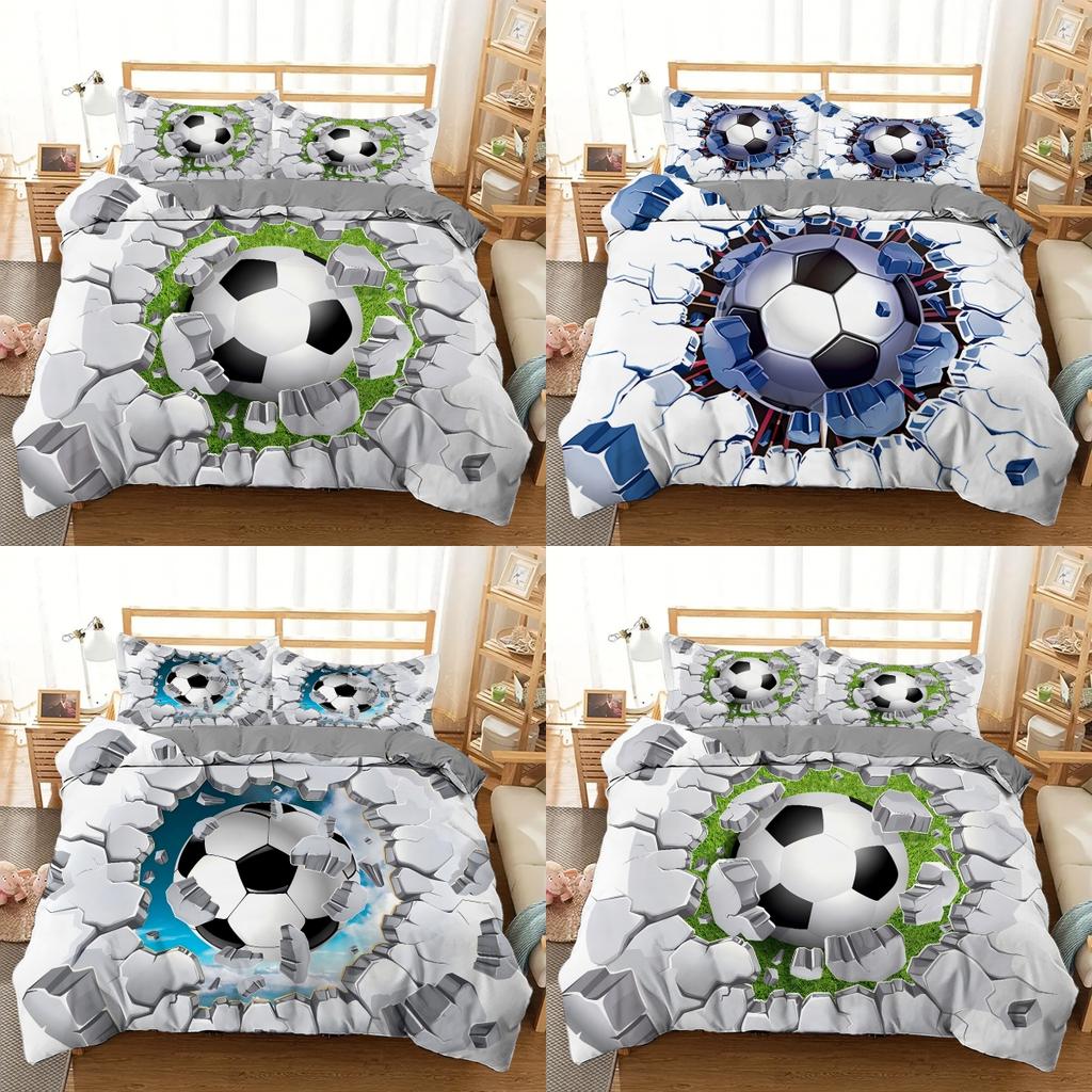 Football Hitting Wall Pattern 3D Visual Effect Print Quilt Cover Cool Sports Style Bedding Set Polyester Comfortable Duvet Cover