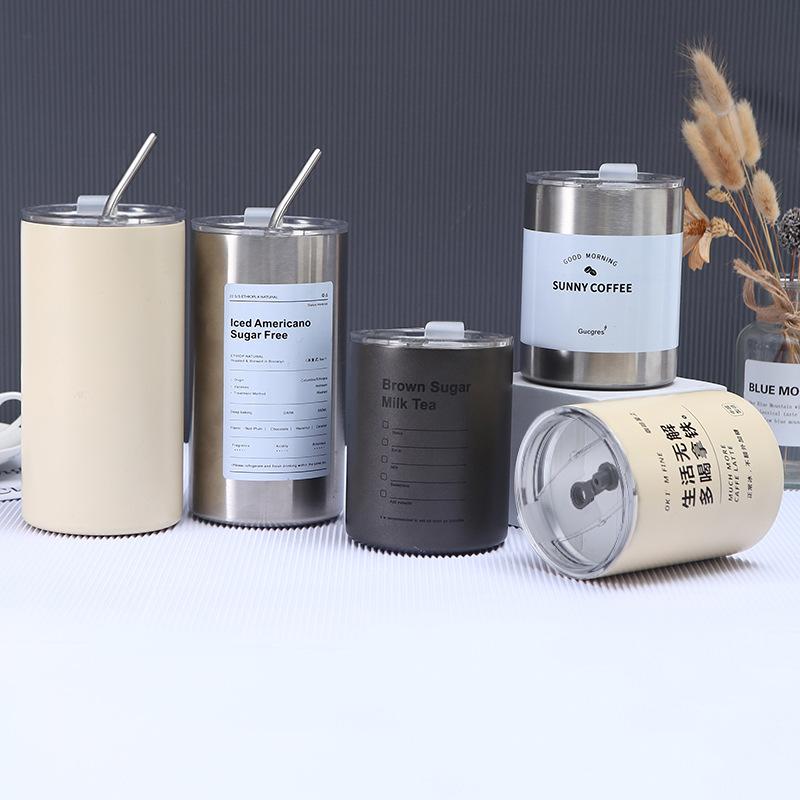 A 304 Stainless Steel Iced Americano Coffee Cup Vacuum Insulated Straight Straw Tumbler for Home Office Portable Use