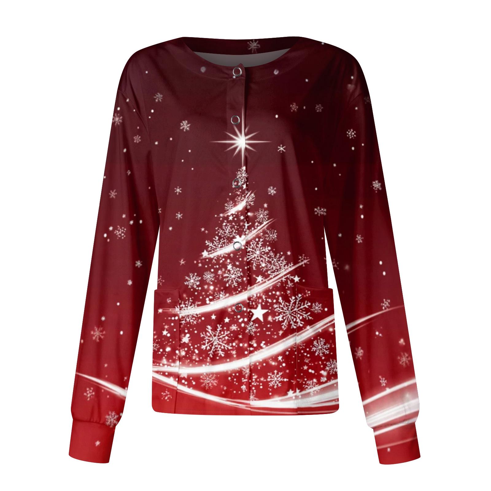 

Женский повседневный кардиган с рождественским принтом, с длинными рукавами, на одной пуговице, рабочая униформа XXXXXL винный