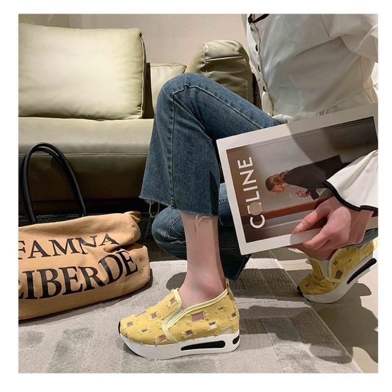 Damen Große Größen Atmungsaktive Innen-Höhenverstellende Einzelne Schuhe Sommer Neu Lässig Ein-Pedal Loafer