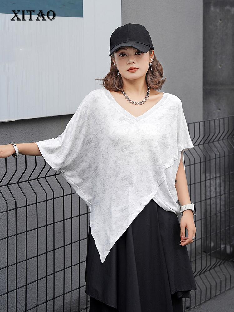 

XITAO Bat Wing Sleeve T-shirt Tie Dye Irregular Women New Top Loose Fashion ZY8719