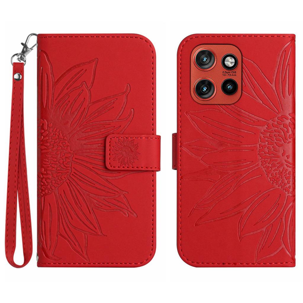 For Motorola Edge 60 Neo 5G/Edge 50 Neo 5G Case Sunflower Imprint Leather Wallet Phone Cover with Wrist Strap