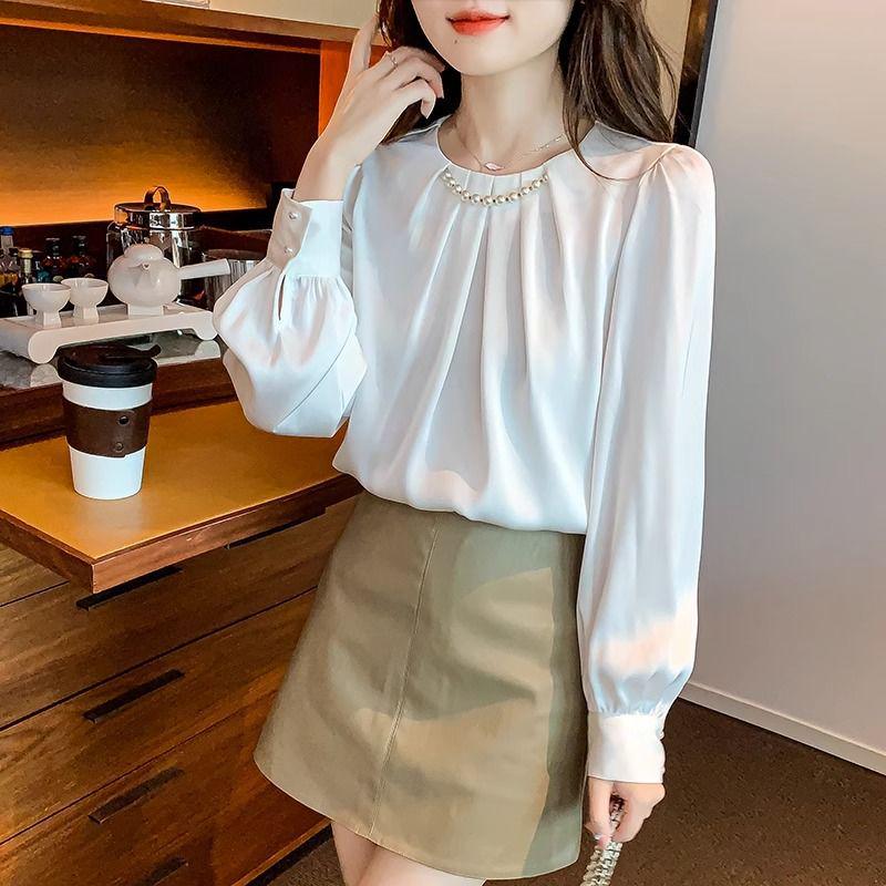 2025 Spring Women's Professional Chiffon Round Neck Long Sleeve Shirt – Trendy and Versatile OL Style