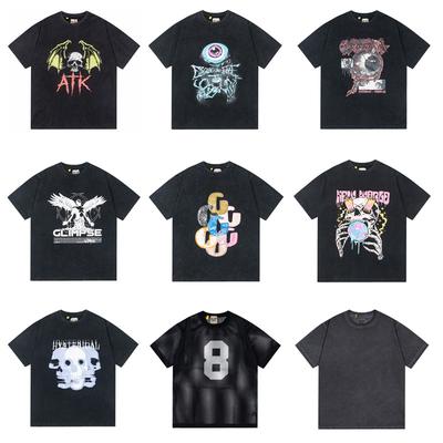 High-quality Gallery American Trendy Brand Letter Cotton Washed and Old Printed Loose Mesh Short-sleeved T-shirt for Men and Women