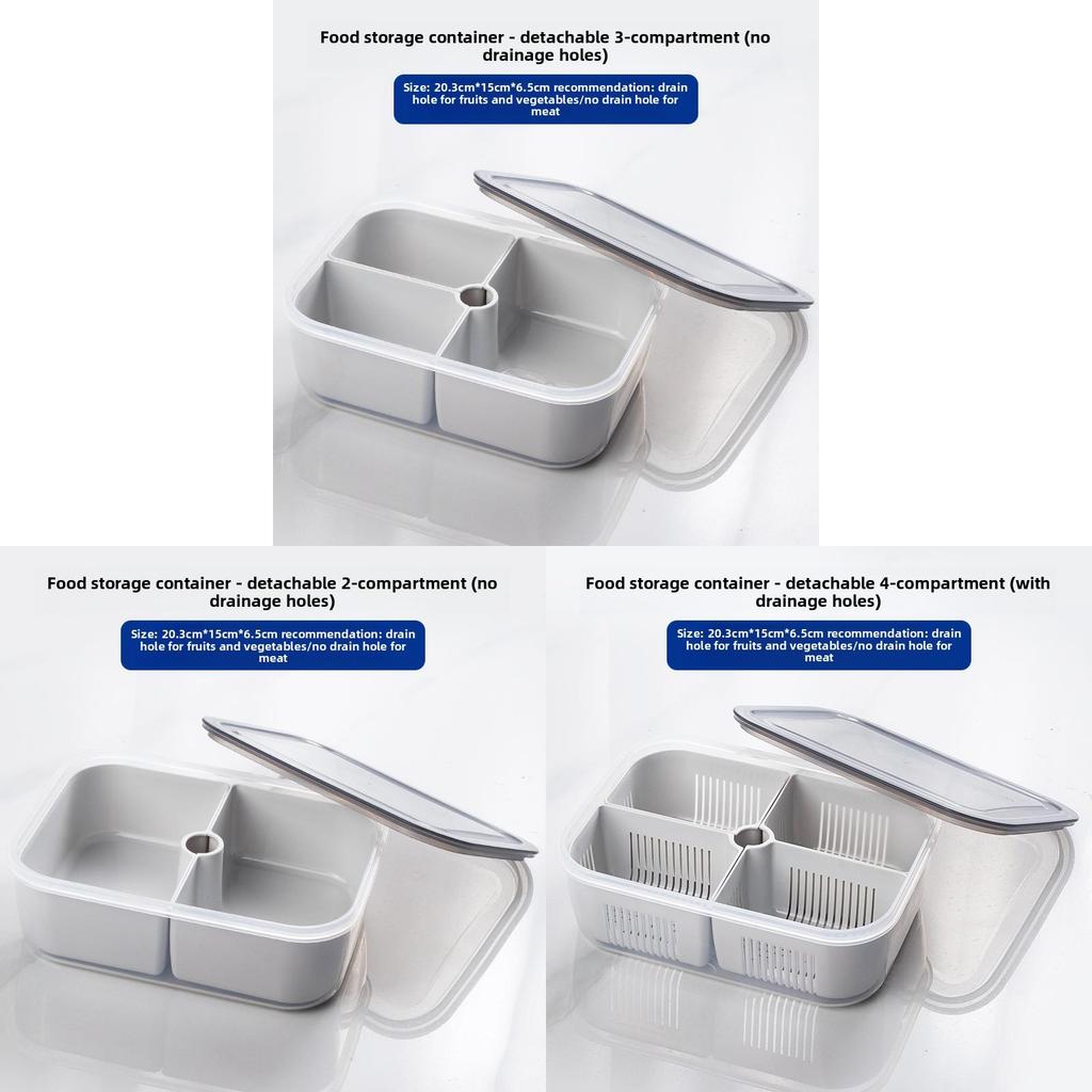Multicompartment Plastic Food Organizer With Leakproof Seal For Refrigerator And Freezer Use