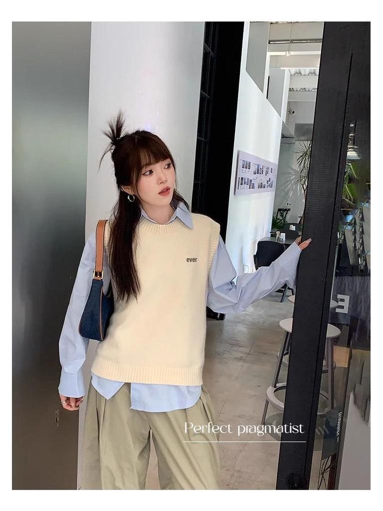 Women's Knitted Sweater Vest - Spring/Autumn 2024 Petite Sleeveless Layering Top
