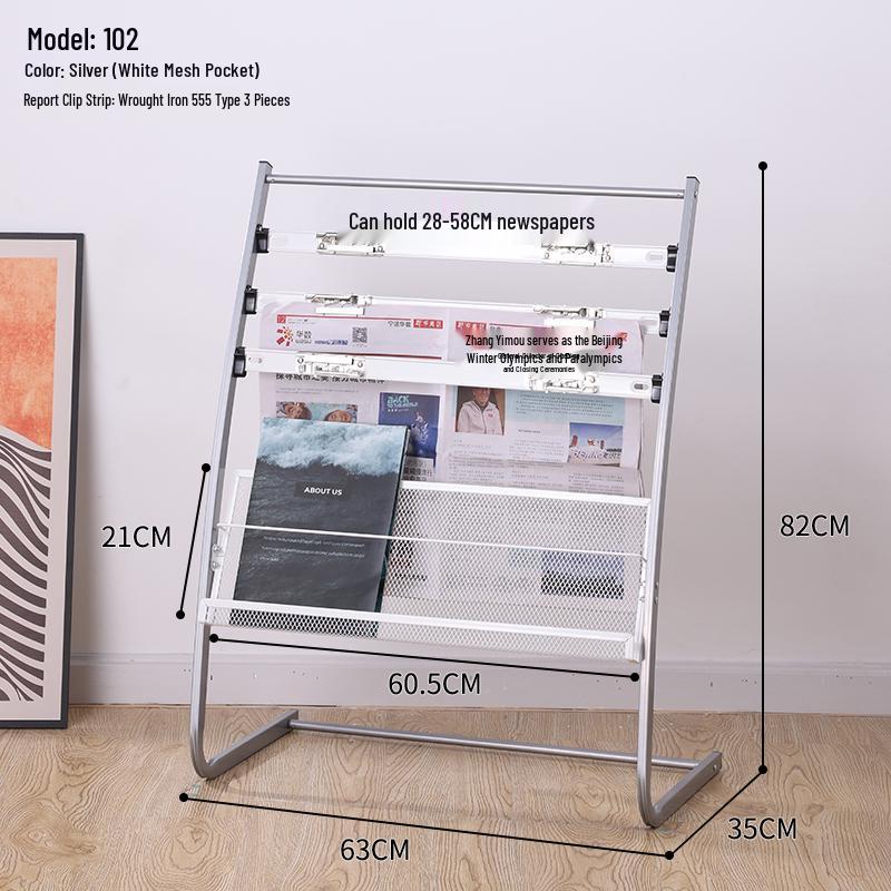 Floor-Standing Magazine, Newspaper, and Book Display Rack for Promotional Material and Office Storage
