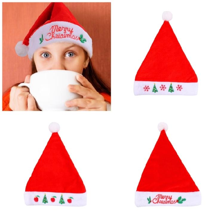 Plush Christmas Santa Hat with Embroidery Brim for Holiday Parties Giving Love
