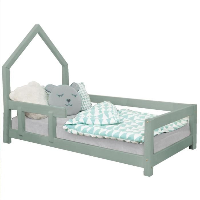 Lit cabane enfant POPPI - GENERIQUE - 80 x 160 - Vert - Bois massif - A monter soi-même