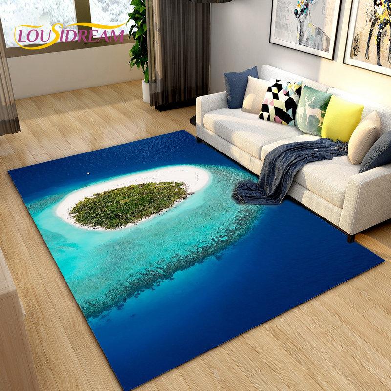 3D Ocean Seawater Beach Water Scenery Area Rug,Carpet Rug for Living Room Bedroom Sofa Doormat Decoration,Kid Non-slip Floor Mat