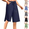 Damen Mode Baumwoll-Leinen-Mischung Tasche Elastischer Bund Lockere Passform Lässige Cropped Hosen