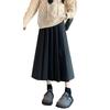 Women's High Waist Wool Pleated Skirt with Belt – Plus Size, Retro, Mid-Length for Autumn and Winter