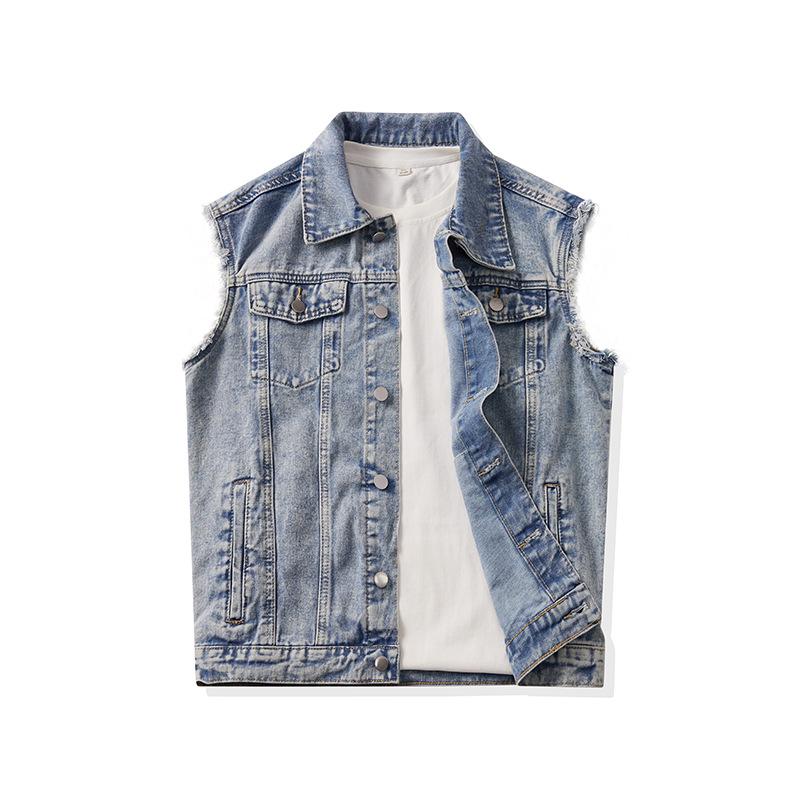 Men s Slim Fit Light Denim Vest - Korean Style Spring/Summer/Autumn Top Gilet XL