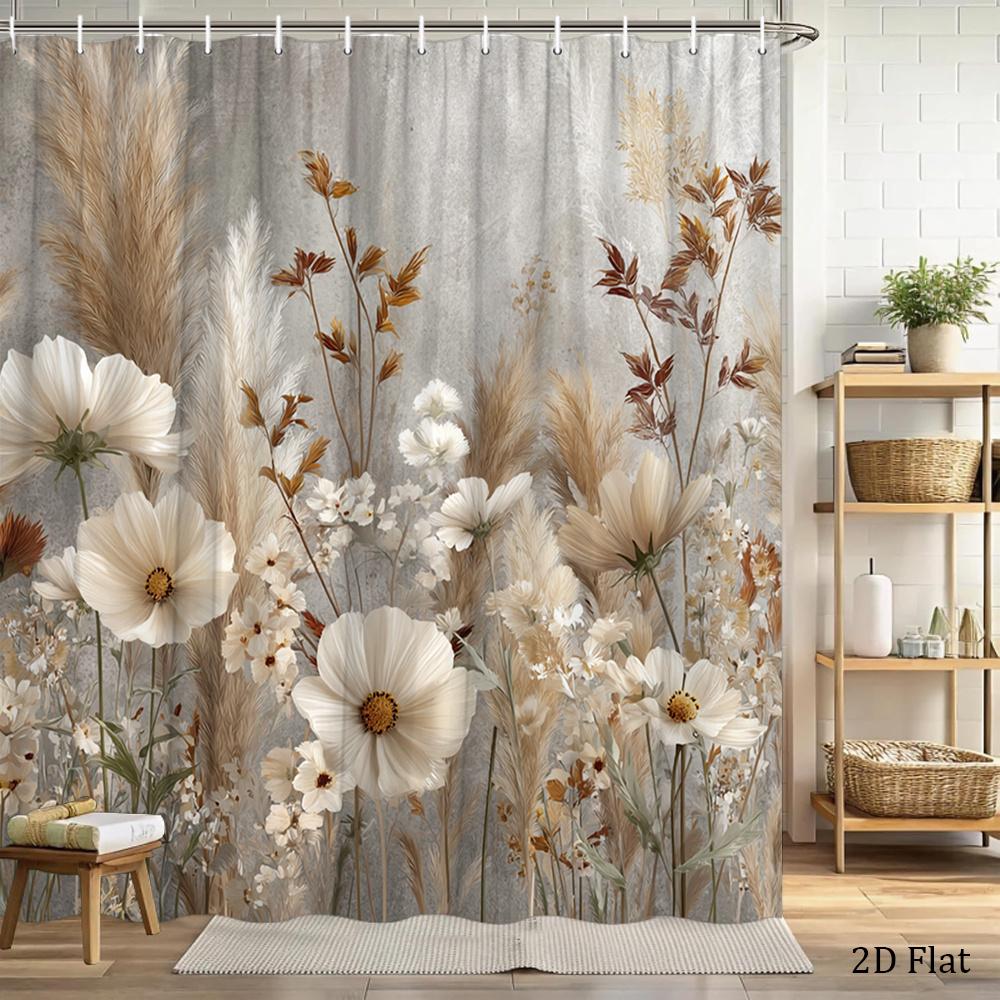 1Pcs Shiny Butterfly Flower Waterproof Shower Curtain Modern Polyester Bathroom Partition 12 Hooks