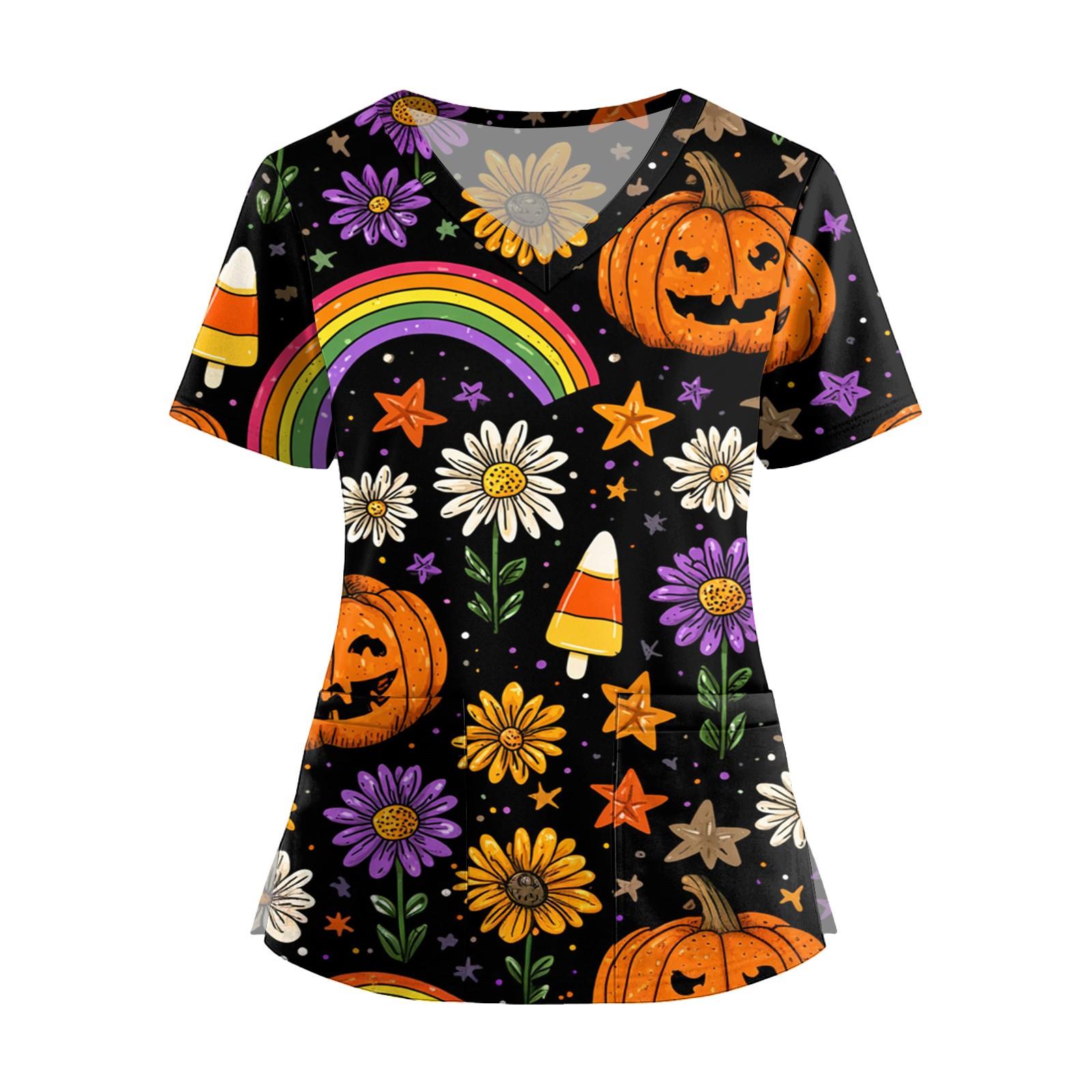 

Женская мода V-образный вырез короткий рукав комбинезон с карманами принт топы одежда M