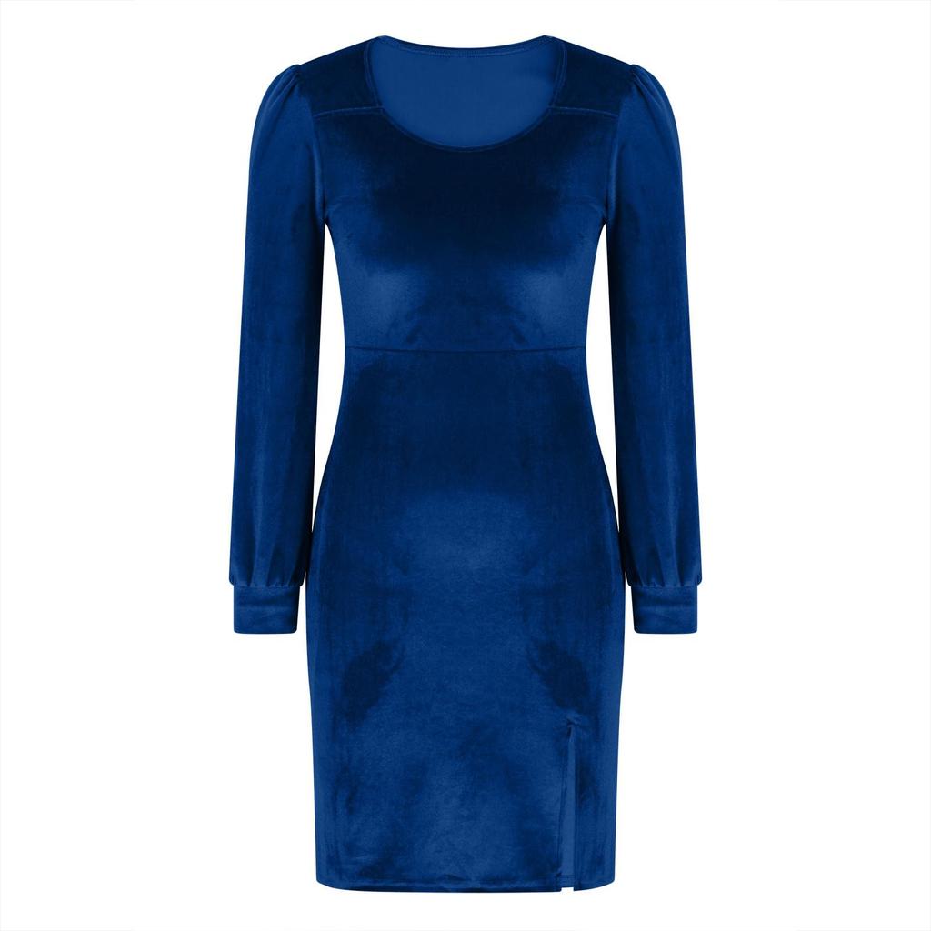 Robe Cocktail Femme Décontractée Manches Longues Ample Robe de Fête Vacances Invitée Mariage Velours Robe Longue