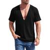 Men's Waffle Texture Deep V Neck Short Sleeve T Shirt Loose Fit Oversized Breathable Casual Tee for Summer and Everyday Wear