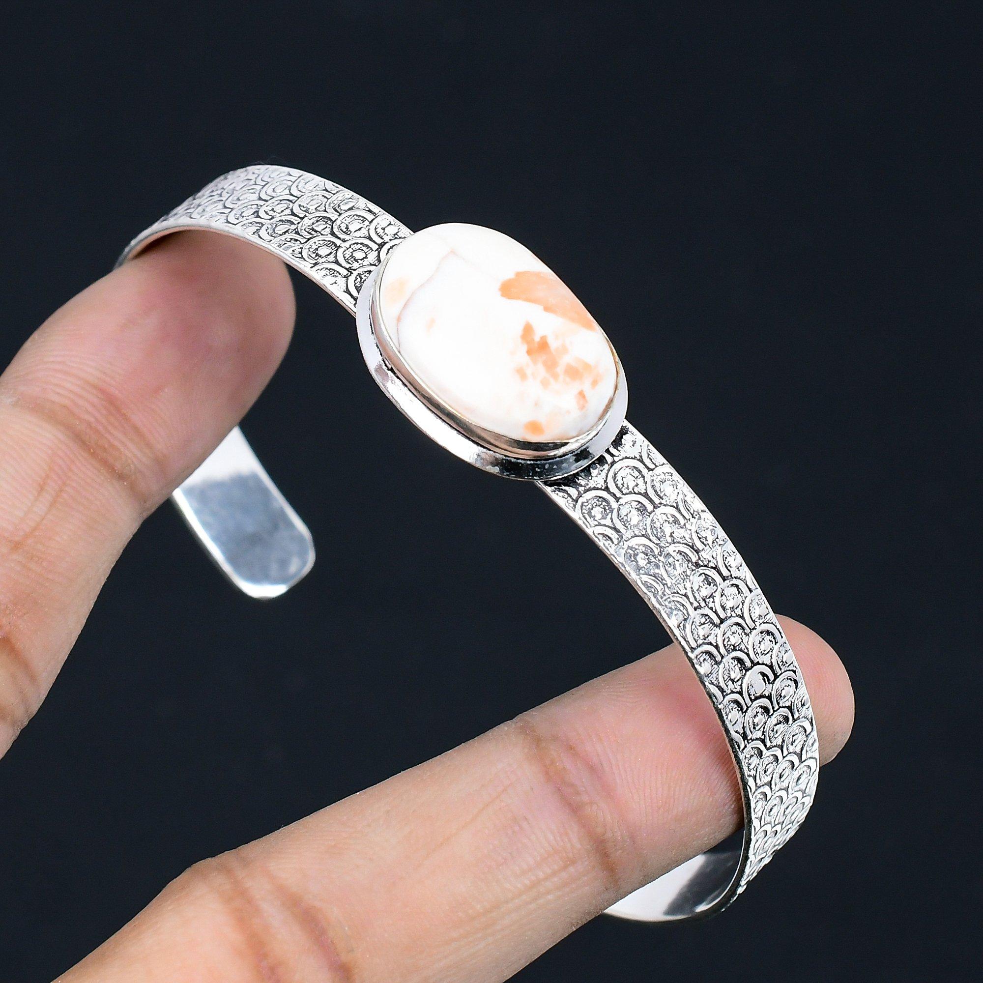 

Mothers day Sale Scolecite Stone Sterling Silver Crown Chakra Bangle Bracelet Adjustable