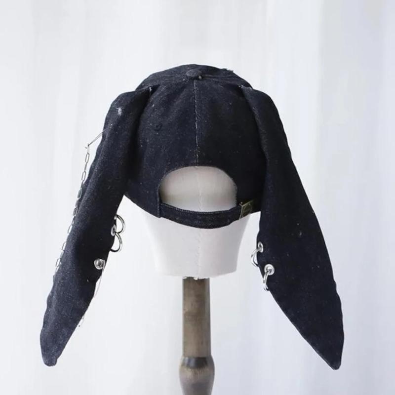1PCS Distressed Design Baseball Caps Gothic Y2K Grunge Style Baseball Cap with Bunny Hat Chains for Men Women Fashion Decoration