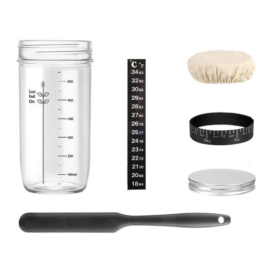 

Бак для ферментації Набір для закваски з великою скляною банкою Алюмінієва кришка Герметик Дихаюча тканинна кришка Термометр Стрічка для годування Лопатка A