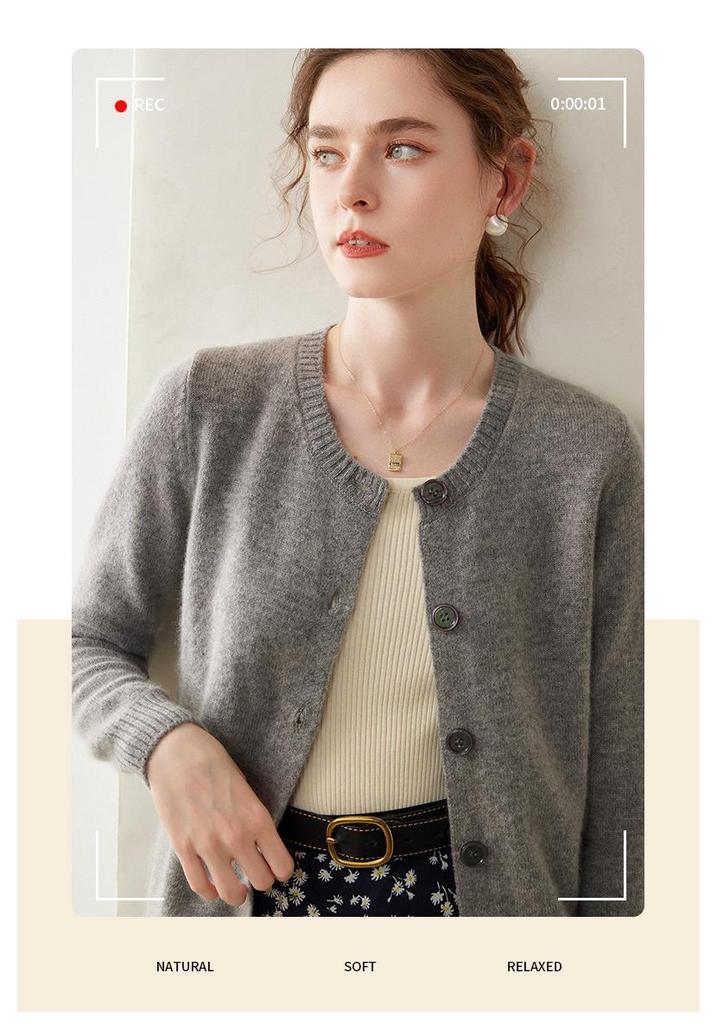 2024 Autumn/Winter Women's Cashmere Cardigan: Round Neck, Loose, Versatile Knitwear Sweater and Wool Coat