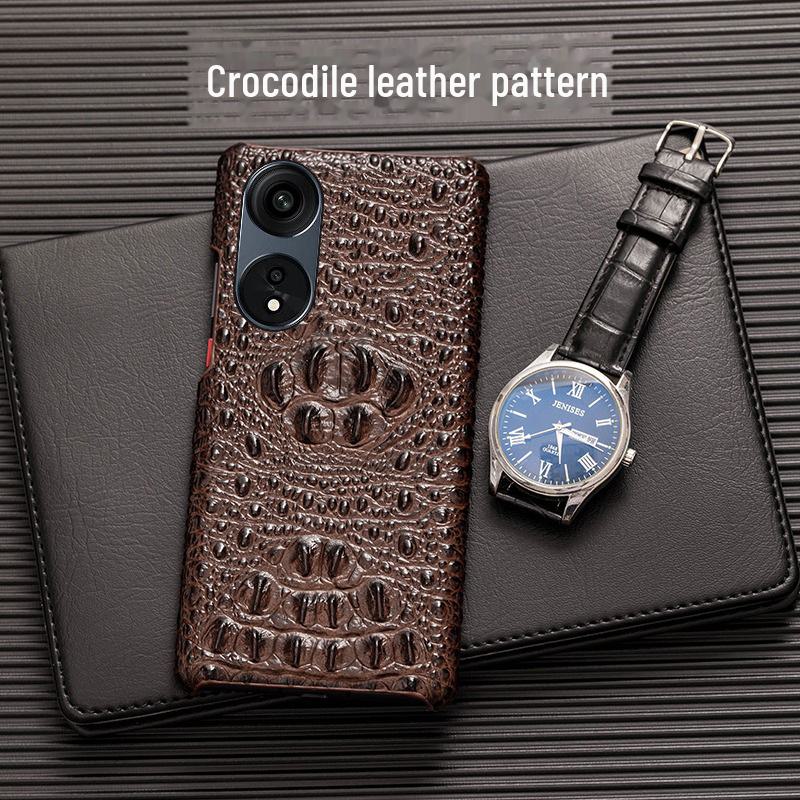 OPPO A58 A58x Cowhide Crocodile Skull Half Package A83 A72 Leather Case