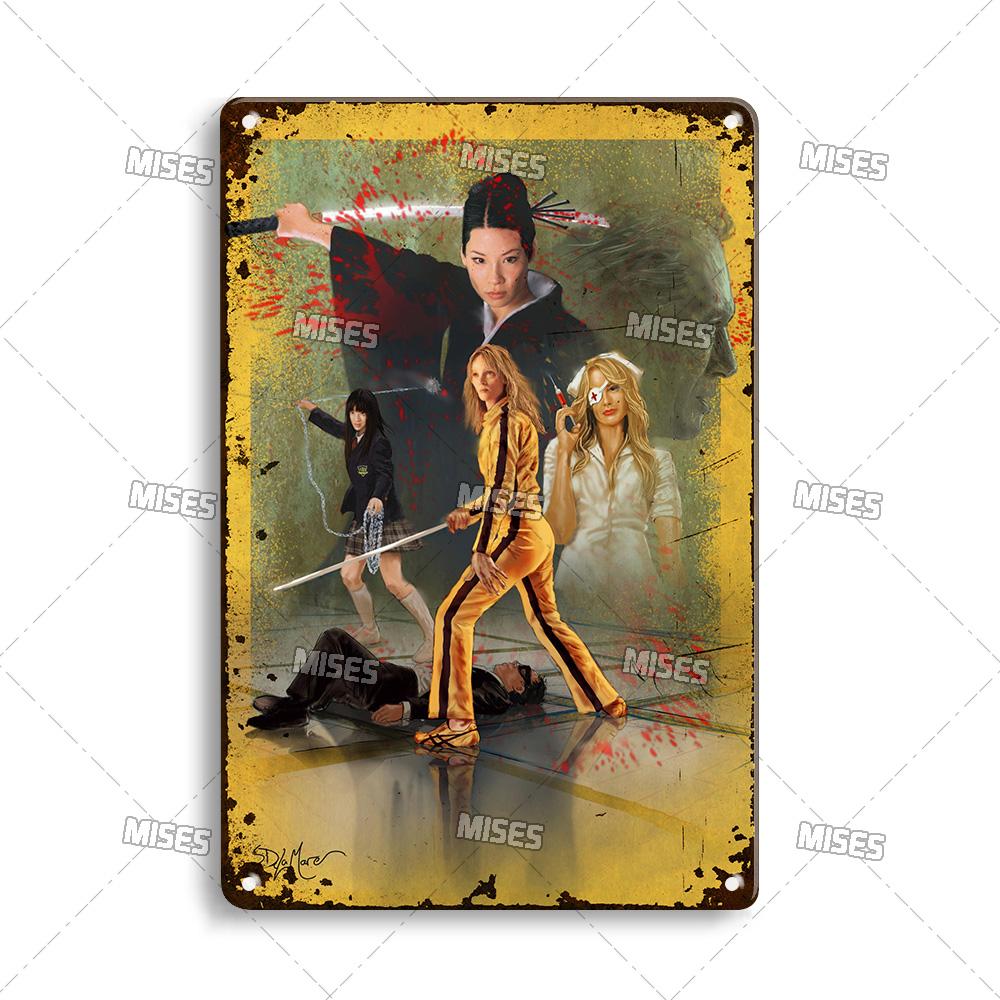 MISES Kill Bill:Sv.1 Klasický filmový bar Kovová cedule Vintage plakát Rezavý kovový talíř Průmyslový dekor Domov Kavárna Klub Kovová plaketa