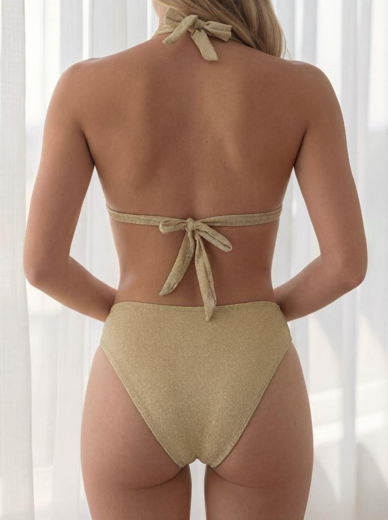 European & American Stylish Solid Color Two-Piece Bikini - Quick-Dry, Sexy, High-End Feel