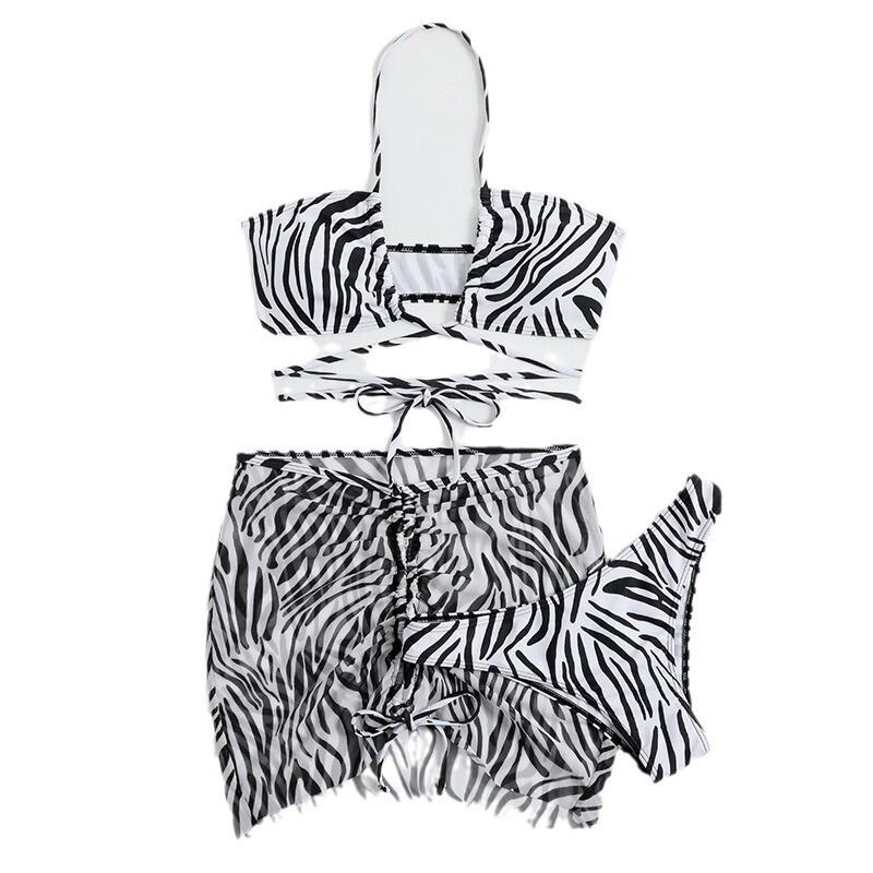 Striped Tie-Waist 3-Piece Bikini Set With Removable Pads Womens Swimwear Pool Beach Vacation